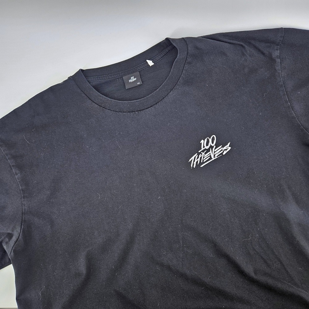 100 Thieves Mens 2XL T-Shirt Black Cotton Logo Graphic Streetwear Gamer Casual